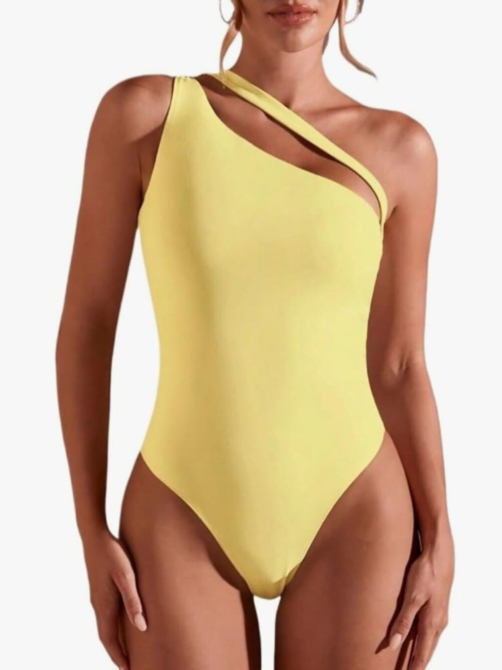Women's trendy solid-color asymmetric-neck bodysuit, casual one-piece NEW 2027